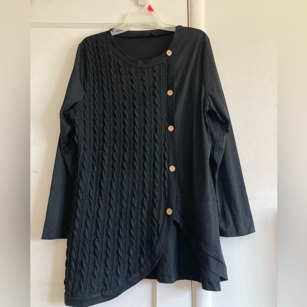 Black Long Sleeve Asymmetrical Button Top